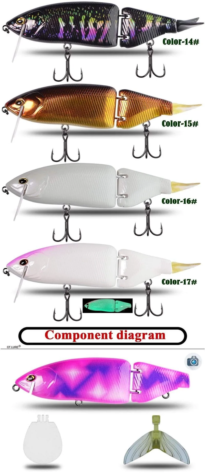 Angelköder, 1 Stück, 165 mm, 60 g, 17 Farben, mit Gelenk, Bass, Schwimmen, harter Köder, Hecht, leuchtend