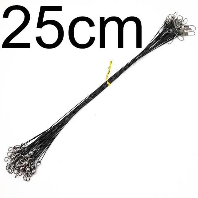 20 stücke Anti Biss Stahl Angelschnur Stahldraht Vorfach Mit Swivel Angelzubehör Blei Kernleine Angeldraht 15CM bis 25CM