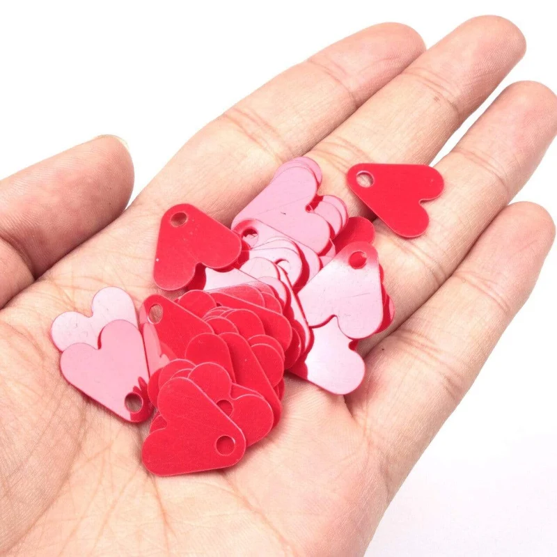 100 Stücke Kunststoff Rot Herzform Pailletten Zubehör 15/17/21mm Für Köder Löffel Angelköder Haken Schwanz DIY Angelköder Zubehör