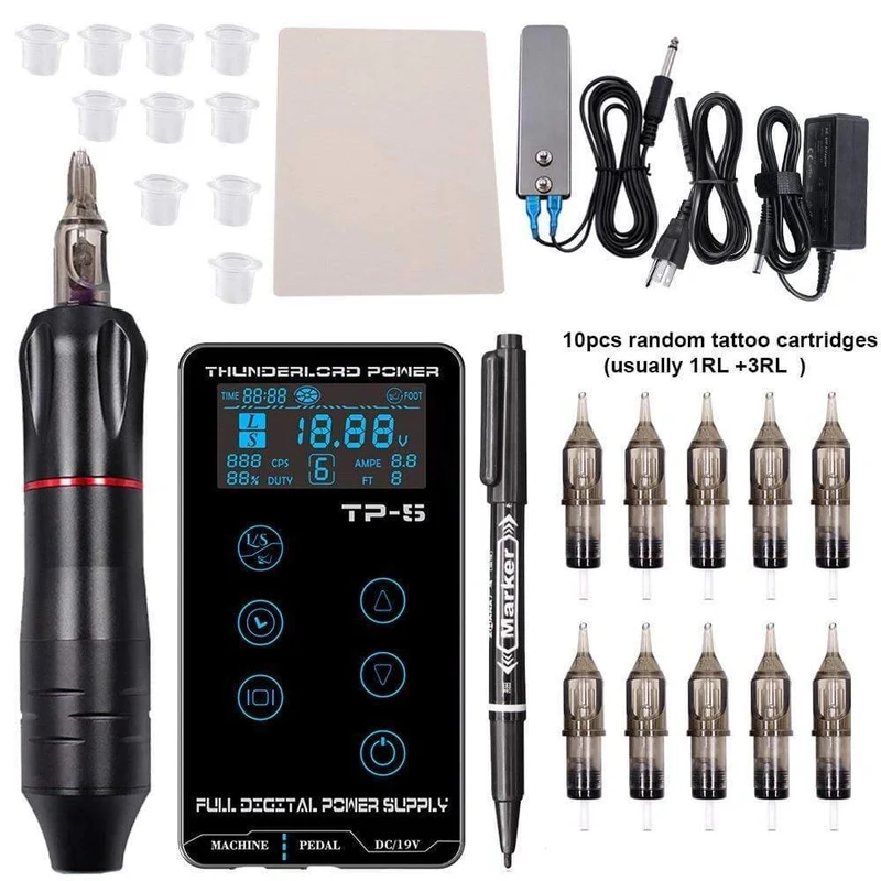 Tattoo Maschine Kit Tattoo Netzteil Rotary Stift Mit Patronen Nadeln Für Permanent Make-Up Augenbrauen Microblading Nadeln