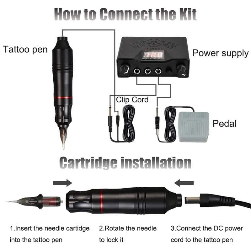 Professionelles Tattoo-Maschinenset, Rotationspistole, Tattoo-Stift, Patronen, Nadeln, Sets, Permanent Make-up-Maschine, Body Art Tattoo Supplies