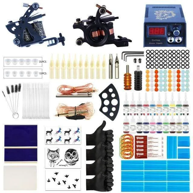Tattoo-Set, Tattoo-Maschinen, Pistole mit Tinte, Netzteil, Tattoo-Griffe, komplettes Tattoo-Set, Zubehör, Zubehör, Body-Art-Tools