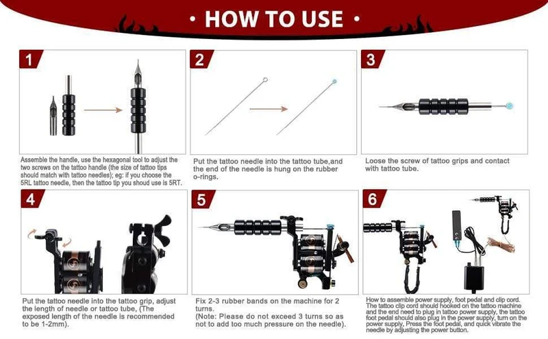 Tattoo-Set, Tattoo-Maschinen, Pistole mit Tinte, Netzteil, Tattoo-Griffe, komplettes Tattoo-Set, Zubehör, Zubehör, Body-Art-Tools
