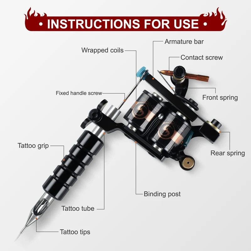Tattoo-Set, Tattoo-Maschinen, Pistole mit Tinte, Netzteil, Tattoo-Griffe, komplettes Tattoo-Set, Zubehör, Zubehör, Body-Art-Tools