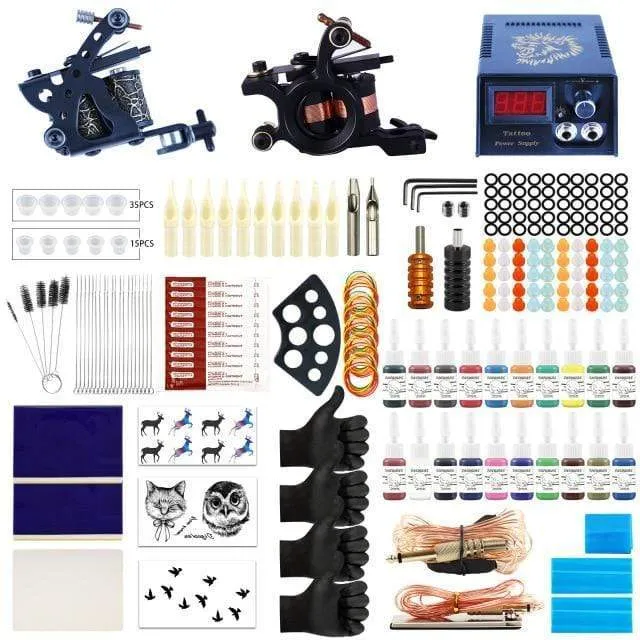 Tattoo-Set, Tattoo-Maschinen, Pistole mit Tinte, Netzteil, Tattoo-Griffe, komplettes Tattoo-Set, Zubehör, Zubehör, Body-Art-Tools