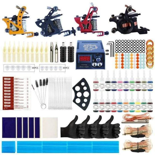 Tattoo-Set, Tattoo-Maschinen, Pistole mit Tinte, Netzteil, Tattoo-Griffe, komplettes Tattoo-Set, Zubehör, Zubehör, Body-Art-Tools