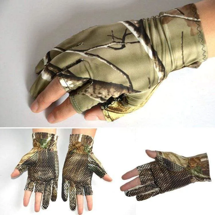 Camo Angelhandschuhe Camouflage Anti-Rutsch elastische dünne Fäustlinge 3 Finger geschnitten Camping Radfahren Jagd Halbfingerhandschuhe Camouflage