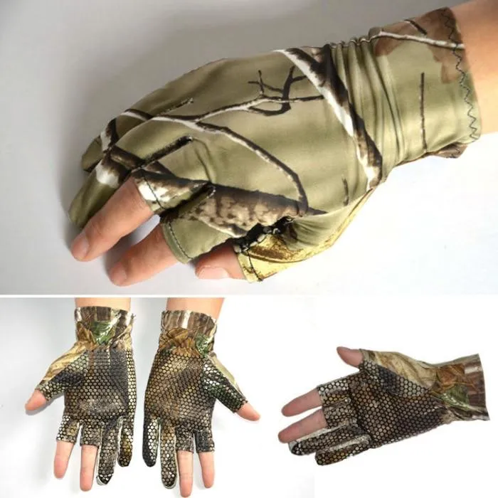 Camo Angelhandschuhe Camouflage Anti-Rutsch elastische dünne Fäustlinge 3 Finger geschnitten Camping Radfahren Jagd Halbfingerhandschuhe Camouflage