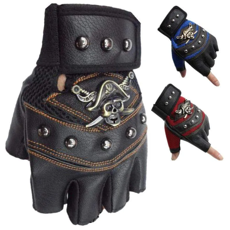Fingerlose Handschuhe aus PU-Leder mit Totenkopf-Nieten für Herren und Damen, modische Hip-Hop-Handschuhe für Damen, Fitness-Handschuhe, Halbfinger-Handschuhe für Herren