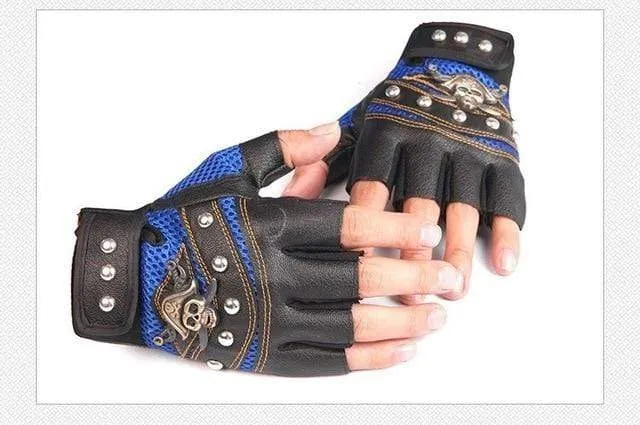 Fingerlose Handschuhe aus PU-Leder mit Totenkopf-Nieten für Herren und Damen, modische Hip-Hop-Handschuhe für Damen, Fitness-Handschuhe, Halbfinger-Handschuhe für Herren