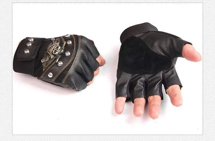 Fingerlose Handschuhe aus PU-Leder mit Totenkopf-Nieten für Herren und Damen, modische Hip-Hop-Handschuhe für Damen, Fitness-Handschuhe, Halbfinger-Handschuhe für Herren