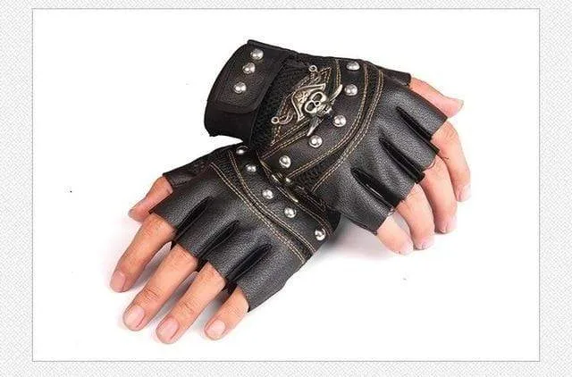 Fingerlose Handschuhe aus PU-Leder mit Totenkopf-Nieten für Herren und Damen, modische Hip-Hop-Handschuhe für Damen, Fitness-Handschuhe, Halbfinger-Handschuhe für Herren