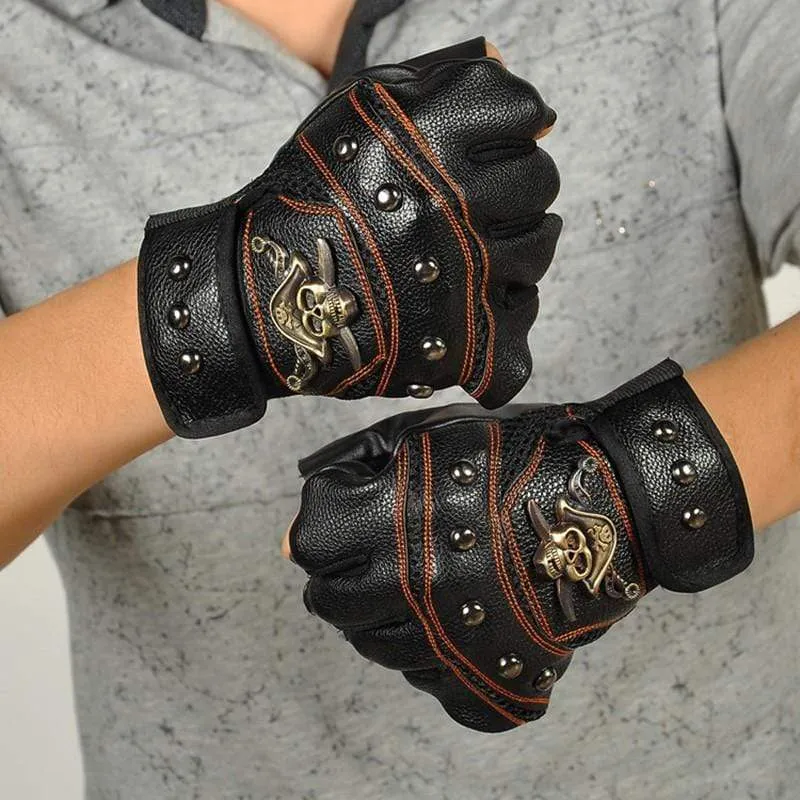 Fingerlose Handschuhe aus PU-Leder mit Totenkopf-Nieten für Herren und Damen, modische Hip-Hop-Handschuhe für Damen, Fitness-Handschuhe, Halbfinger-Handschuhe für Herren