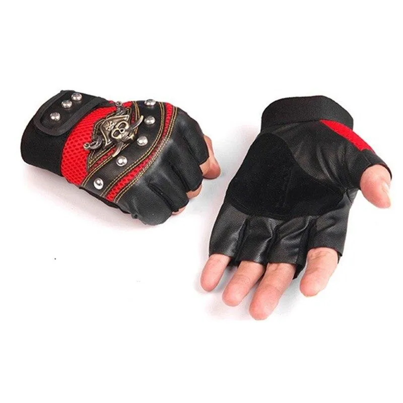 Fingerlose Handschuhe aus PU-Leder mit Totenkopf-Nieten für Herren und Damen, modische Hip-Hop-Handschuhe für Damen, Fitness-Handschuhe, Halbfinger-Handschuhe für Herren