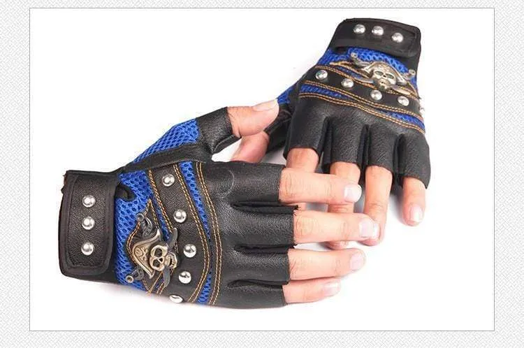 Fingerlose Handschuhe aus PU-Leder mit Totenkopf-Nieten für Herren und Damen, modische Hip-Hop-Handschuhe für Damen, Fitness-Handschuhe, Halbfinger-Handschuhe für Herren
