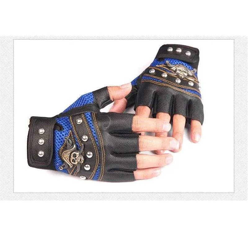 Fingerlose Handschuhe aus PU-Leder mit Totenkopf-Nieten für Herren und Damen, modische Hip-Hop-Handschuhe für Damen, Fitness-Handschuhe, Halbfinger-Handschuhe für Herren