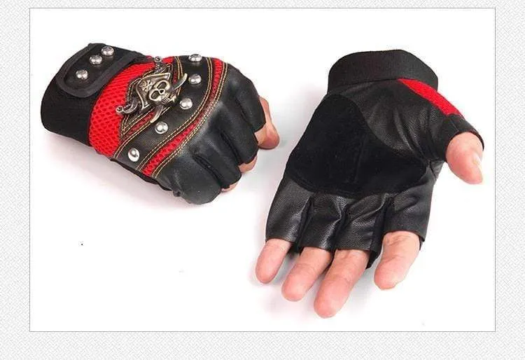 Fingerlose Handschuhe aus PU-Leder mit Totenkopf-Nieten für Herren und Damen, modische Hip-Hop-Handschuhe für Damen, Fitness-Handschuhe, Halbfinger-Handschuhe für Herren