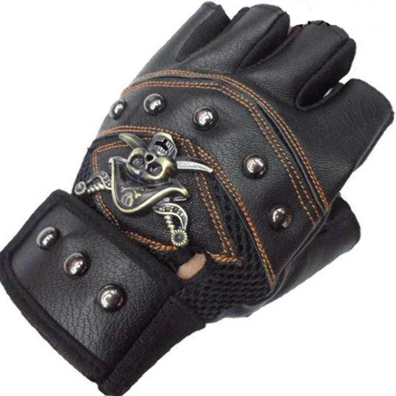 Fingerlose Handschuhe aus PU-Leder mit Totenkopf-Nieten für Herren und Damen, modische Hip-Hop-Handschuhe für Damen, Fitness-Handschuhe, Halbfinger-Handschuhe für Herren