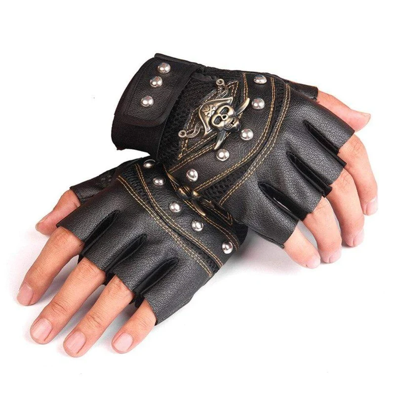Fingerlose Handschuhe aus PU-Leder mit Totenkopf-Nieten für Herren und Damen, modische Hip-Hop-Handschuhe für Damen, Fitness-Handschuhe, Halbfinger-Handschuhe für Herren