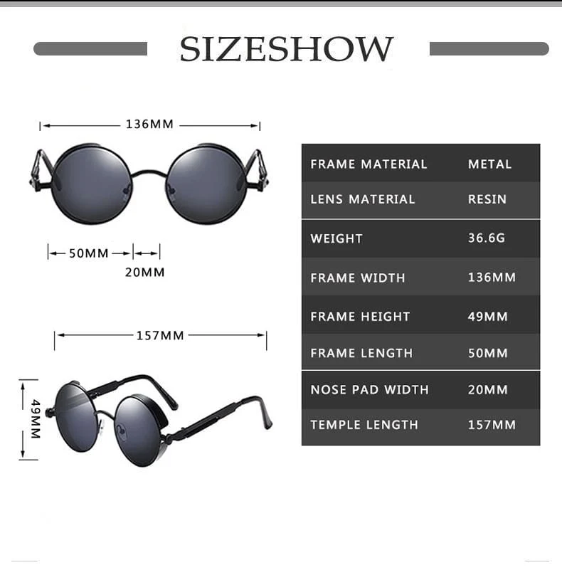 Klassische runde Sonnenbrille im Gothic-Steampunk-Stil für Herren und Damen, Markendesigner, Retro, runder Metallrahmen, bunte Gläser, Sonnenbrille