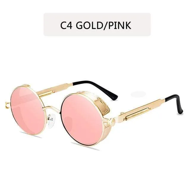 Klassische runde Sonnenbrille im Gothic-Steampunk-Stil für Herren und Damen, Markendesigner, Retro, runder Metallrahmen, bunte Gläser, Sonnenbrille