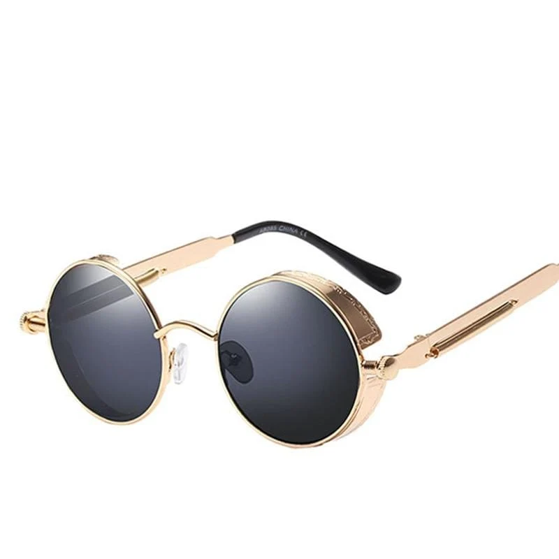 Klassische runde Sonnenbrille im Gothic-Steampunk-Stil für Herren und Damen, Markendesigner, Retro, runder Metallrahmen, bunte Gläser, Sonnenbrille