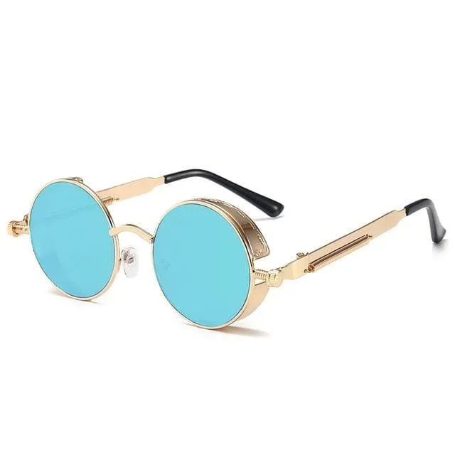 Klassische runde Sonnenbrille im Gothic-Steampunk-Stil für Herren und Damen, Markendesigner, Retro, runder Metallrahmen, bunte Gläser, Sonnenbrille
