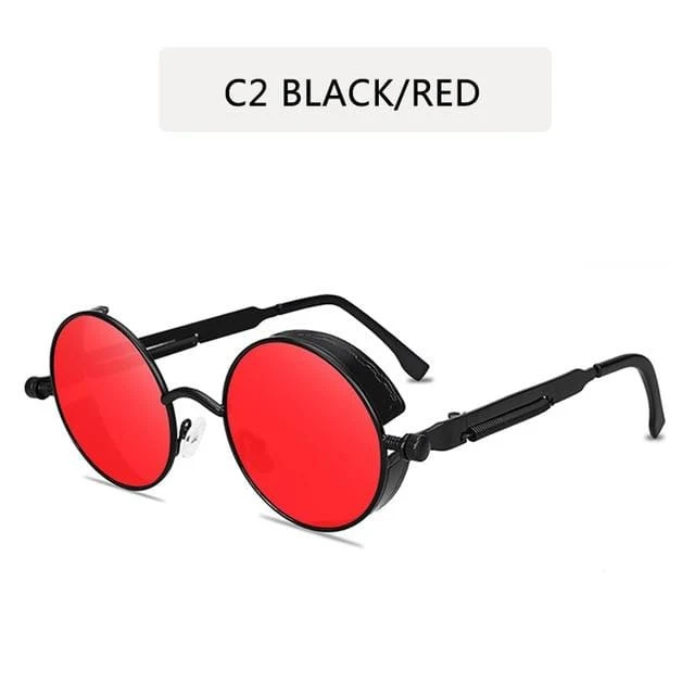 Klassische runde Sonnenbrille im Gothic-Steampunk-Stil für Herren und Damen, Markendesigner, Retro, runder Metallrahmen, bunte Gläser, Sonnenbrille