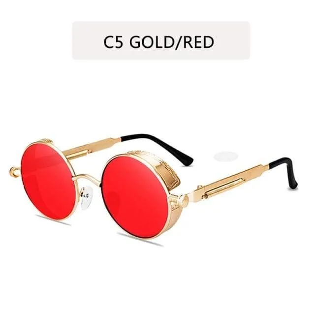 Klassische runde Sonnenbrille im Gothic-Steampunk-Stil für Herren und Damen, Markendesigner, Retro, runder Metallrahmen, bunte Gläser, Sonnenbrille