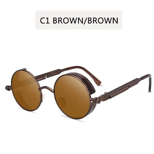 Klassische runde Sonnenbrille im Gothic-Steampunk-Stil für Herren und Damen, Markendesigner, Retro, runder Metallrahmen, bunte Gläser, Sonnenbrille