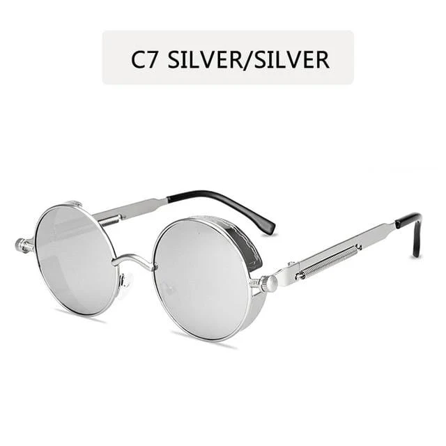 Klassische runde Sonnenbrille im Gothic-Steampunk-Stil für Herren und Damen, Markendesigner, Retro, runder Metallrahmen, bunte Gläser, Sonnenbrille