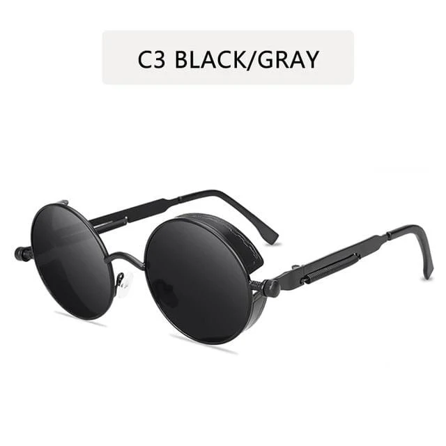 Klassische runde Sonnenbrille im Gothic-Steampunk-Stil für Herren und Damen, Markendesigner, Retro, runder Metallrahmen, bunte Gläser, Sonnenbrille