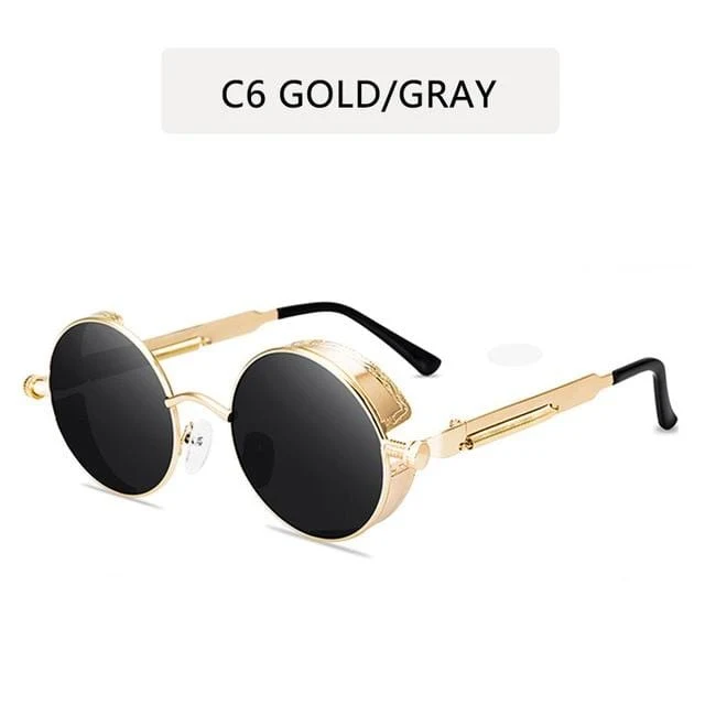 Klassische runde Sonnenbrille im Gothic-Steampunk-Stil für Herren und Damen, Markendesigner, Retro, runder Metallrahmen, bunte Gläser, Sonnenbrille