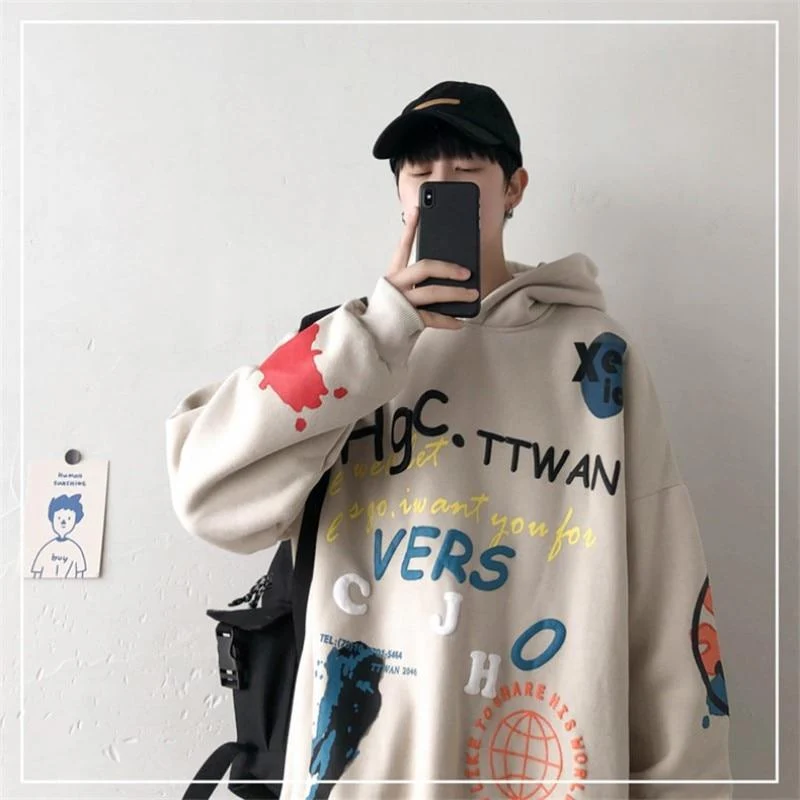 Hip Hop Streetwear Herren Sweatshirt Casual Loose Oversize Hoodies Herren Mode Persönlichkeit Bedruckter Hoodie