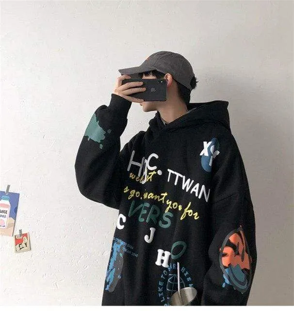 Hip Hop Streetwear Herren Sweatshirt Casual Loose Oversize Hoodies Herren Mode Persönlichkeit Bedruckter Hoodie