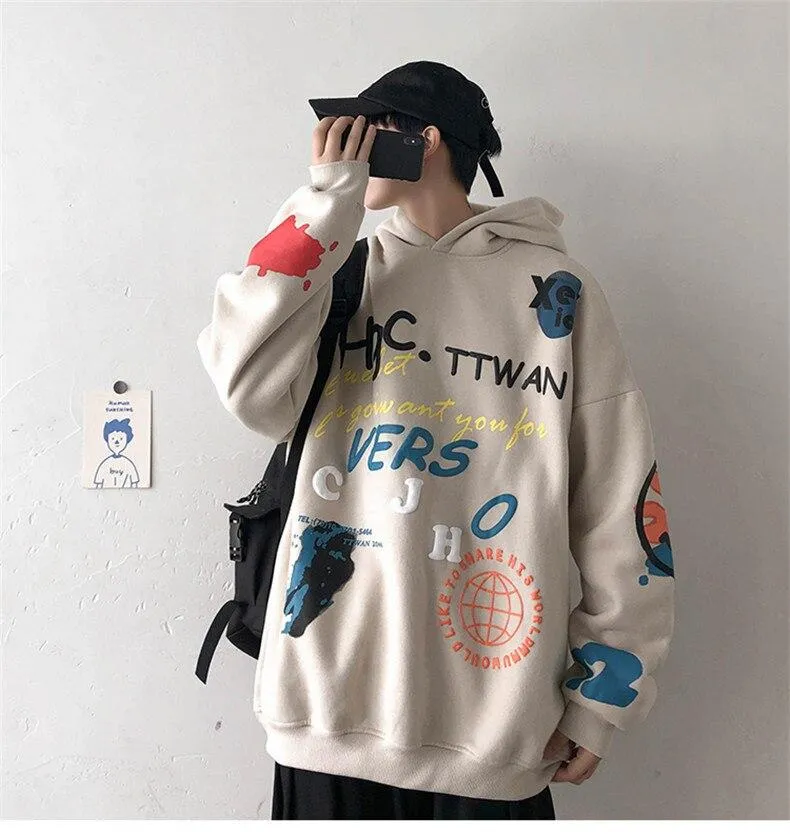 Hip Hop Streetwear Herren Sweatshirt Casual Loose Oversize Hoodies Herren Mode Persönlichkeit Bedruckter Hoodie