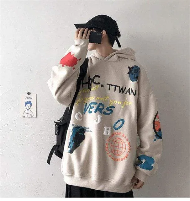 Hip Hop Streetwear Herren Sweatshirt Casual Loose Oversize Hoodies Herren Mode Persönlichkeit Bedruckter Hoodie