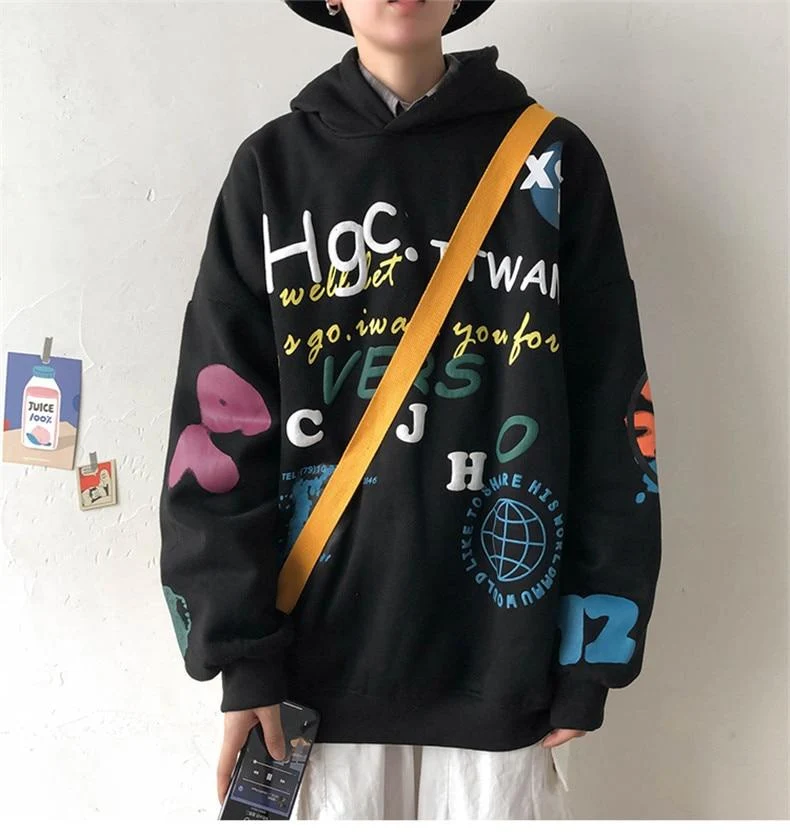 Hip Hop Streetwear Herren Sweatshirt Casual Loose Oversize Hoodies Herren Mode Persönlichkeit Bedruckter Hoodie