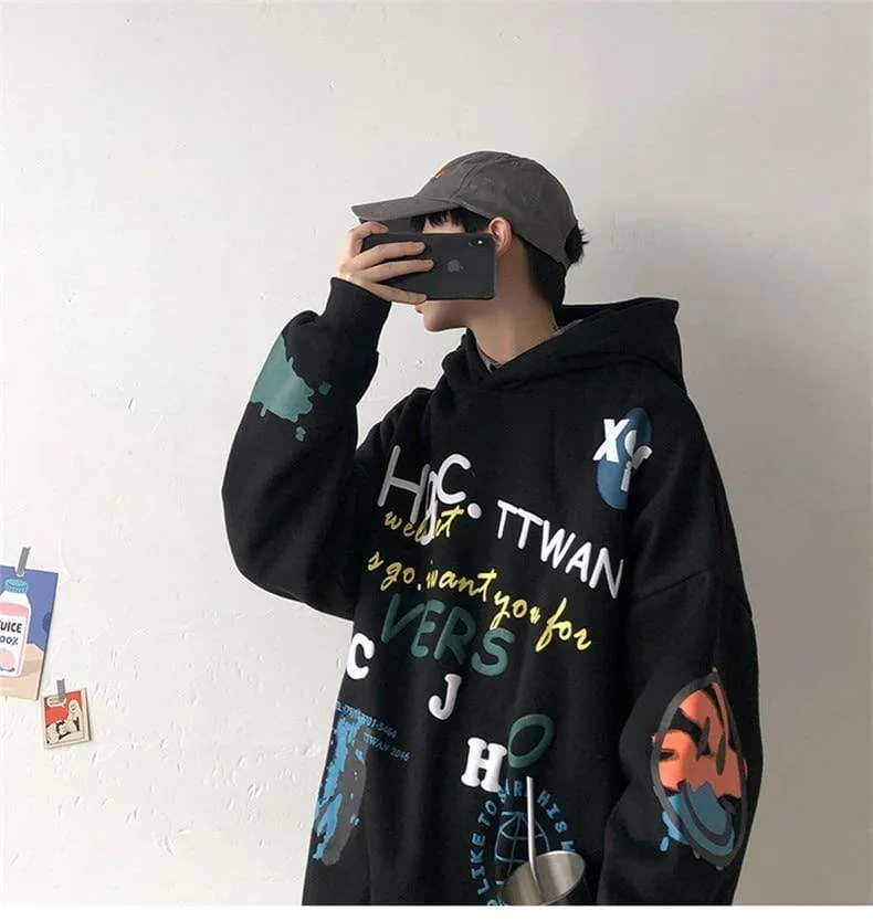 Hip Hop Streetwear Herren Sweatshirt Casual Loose Oversize Hoodies Herren Mode Persönlichkeit Bedruckter Hoodie