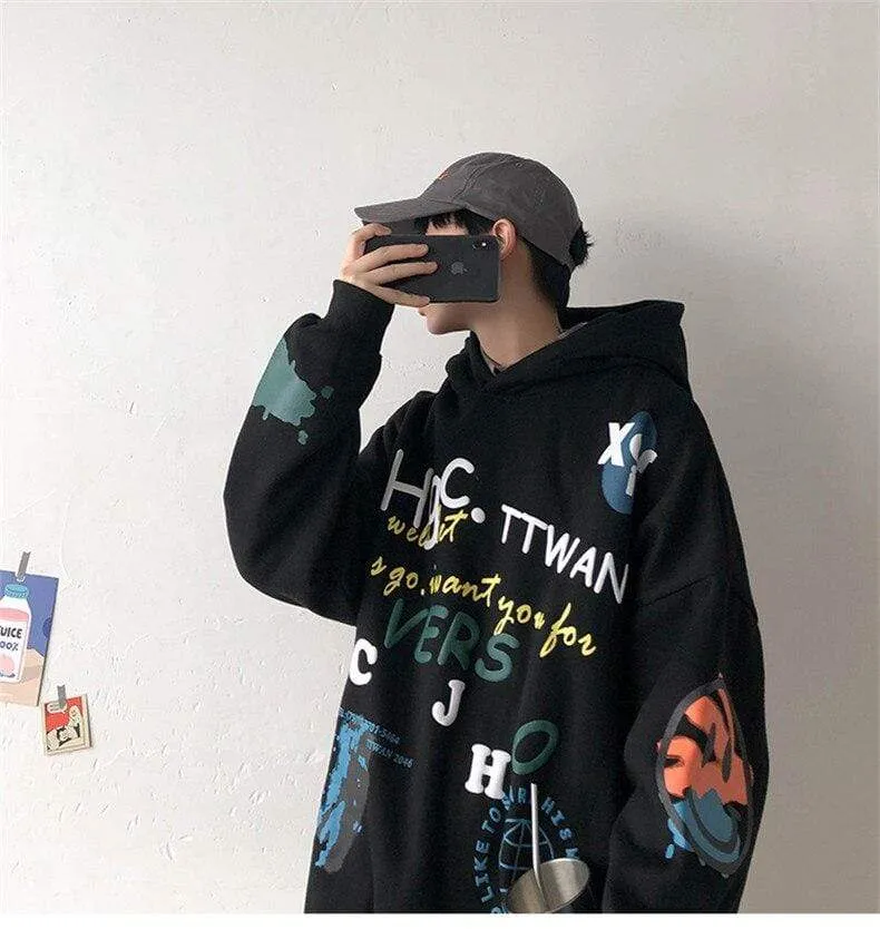 Hip Hop Streetwear Herren Sweatshirt Casual Loose Oversize Hoodies Herren Mode Persönlichkeit Bedruckter Hoodie