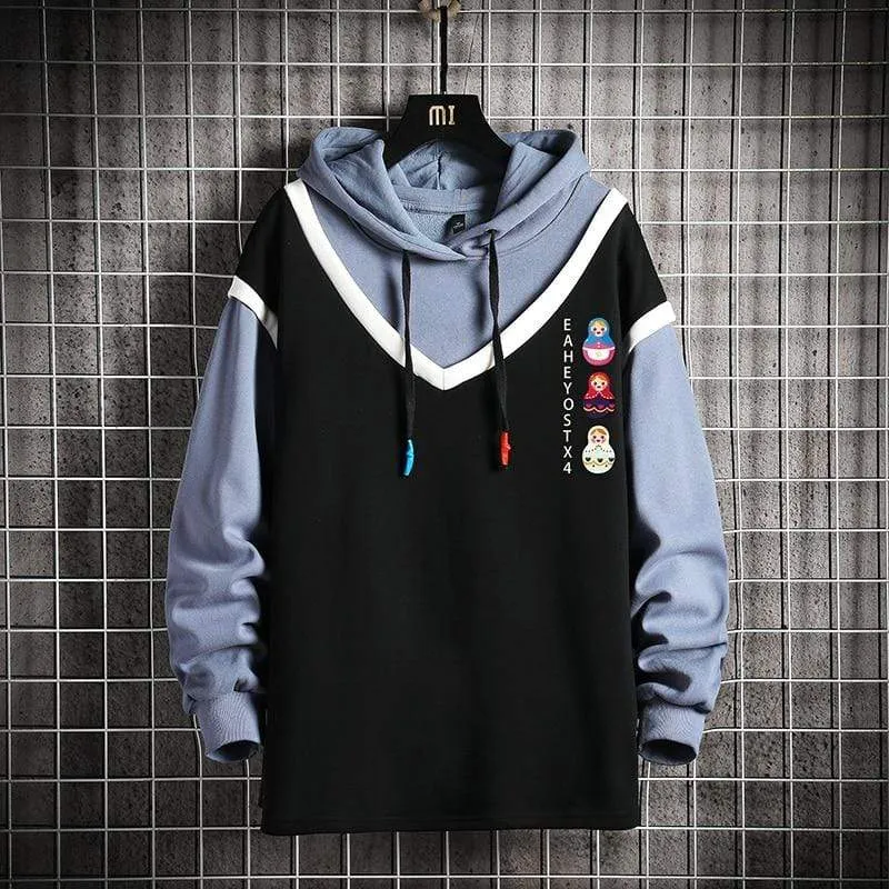 Casual Sweatshirts Hoodie Harajuku Vintage Painted Style Splicing Hip Hop Kreativität Streetwear Männlich 2021 Baumwolle Männer Hoodies
