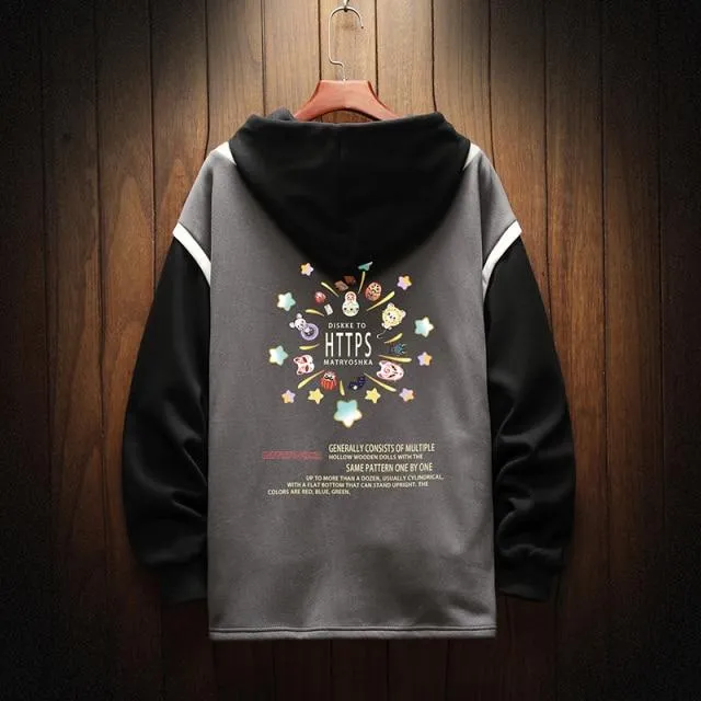 Casual Sweatshirts Hoodie Harajuku Vintage Painted Style Splicing Hip Hop Kreativität Streetwear Männlich 2021 Baumwolle Männer Hoodies