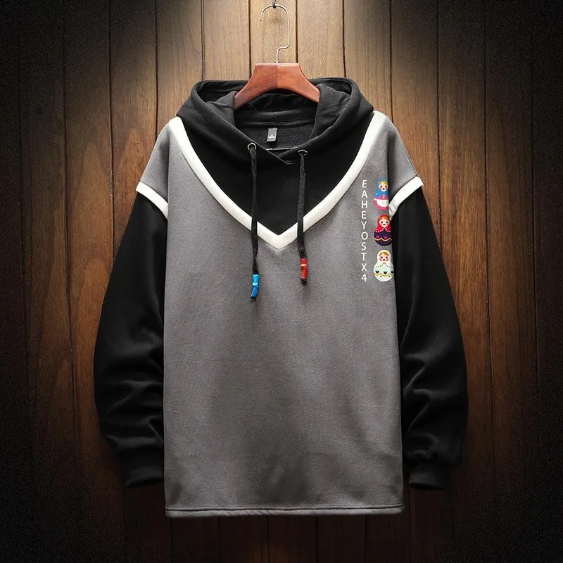 Casual Sweatshirts Hoodie Harajuku Vintage Painted Style Splicing Hip Hop Kreativität Streetwear Männlich 2021 Baumwolle Männer Hoodies