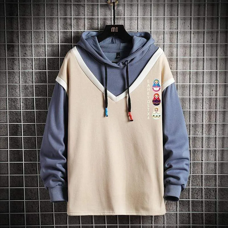 Casual Sweatshirts Hoodie Harajuku Vintage Painted Style Splicing Hip Hop Kreativität Streetwear Männlich 2021 Baumwolle Männer Hoodies