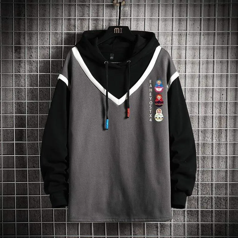 Casual Sweatshirts Hoodie Harajuku Vintage Painted Style Splicing Hip Hop Kreativität Streetwear Männlich 2021 Baumwolle Männer Hoodies