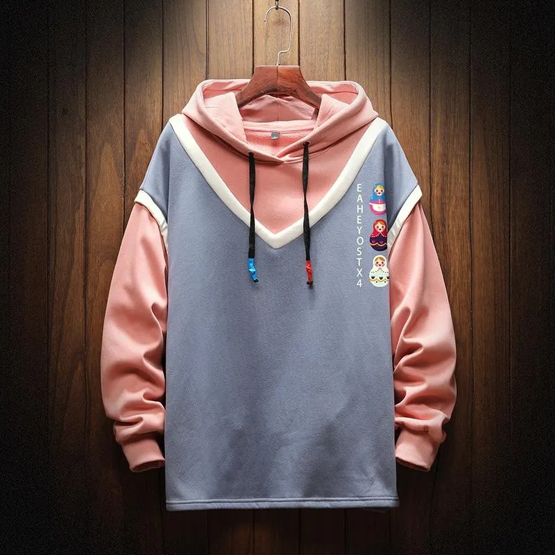 Casual Sweatshirts Hoodie Harajuku Vintage Painted Style Splicing Hip Hop Kreativität Streetwear Männlich 2021 Baumwolle Männer Hoodies