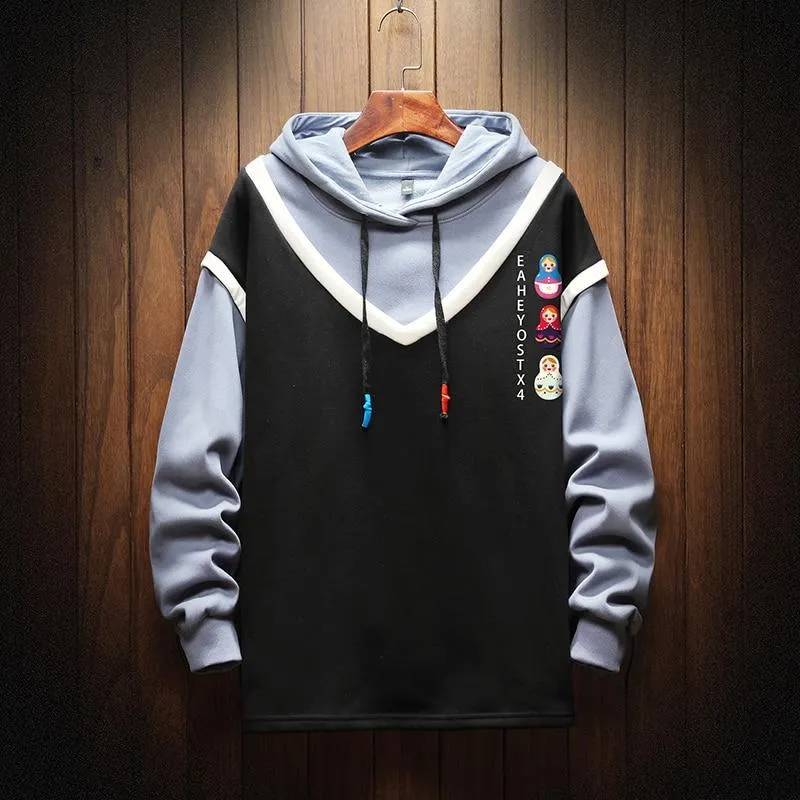 Casual Sweatshirts Hoodie Harajuku Vintage Painted Style Splicing Hip Hop Kreativität Streetwear Männlich 2021 Baumwolle Männer Hoodies