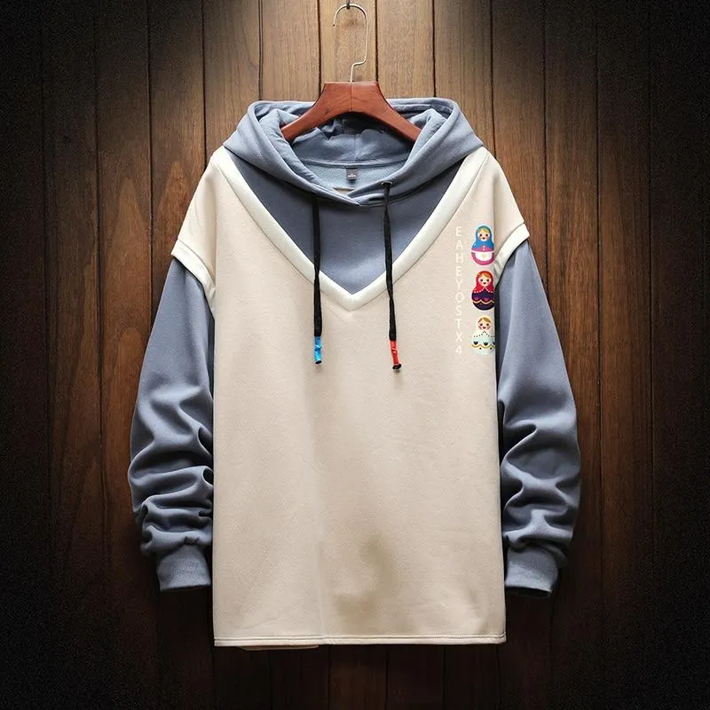 Casual Sweatshirts Hoodie Harajuku Vintage Painted Style Splicing Hip Hop Kreativität Streetwear Männlich 2021 Baumwolle Männer Hoodies