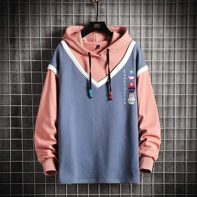 Casual Sweatshirts Hoodie Harajuku Vintage Painted Style Splicing Hip Hop Kreativität Streetwear Männlich 2021 Baumwolle Männer Hoodies
