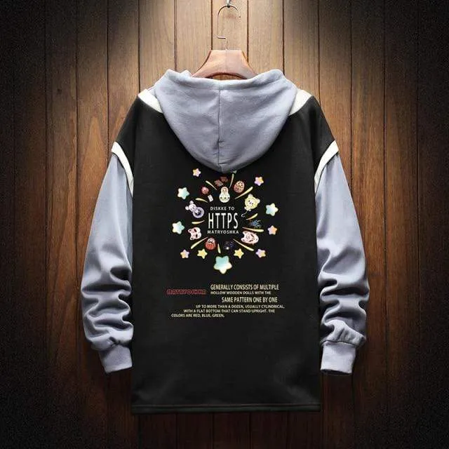 Casual Sweatshirts Hoodie Harajuku Vintage Painted Style Splicing Hip Hop Kreativität Streetwear Männlich 2021 Baumwolle Männer Hoodies